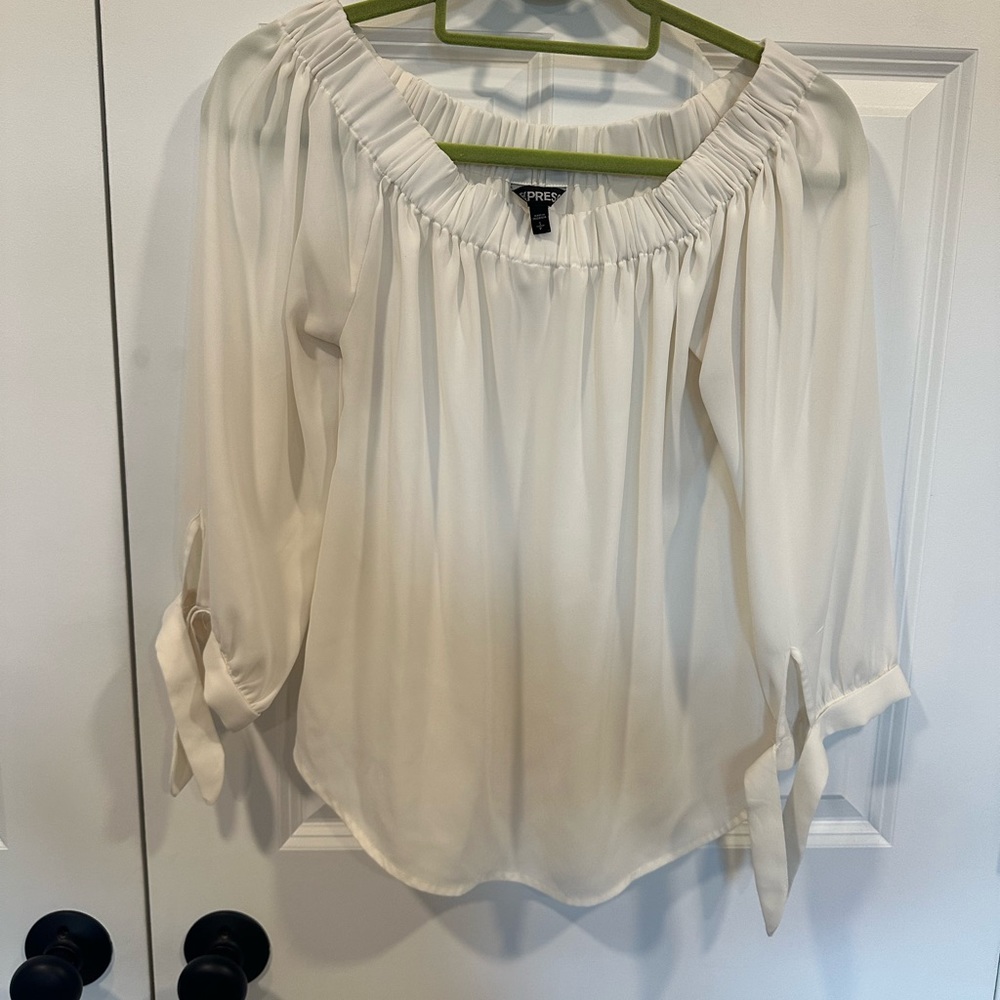 White off the shoulder 3/4 sleeve blouse from Express